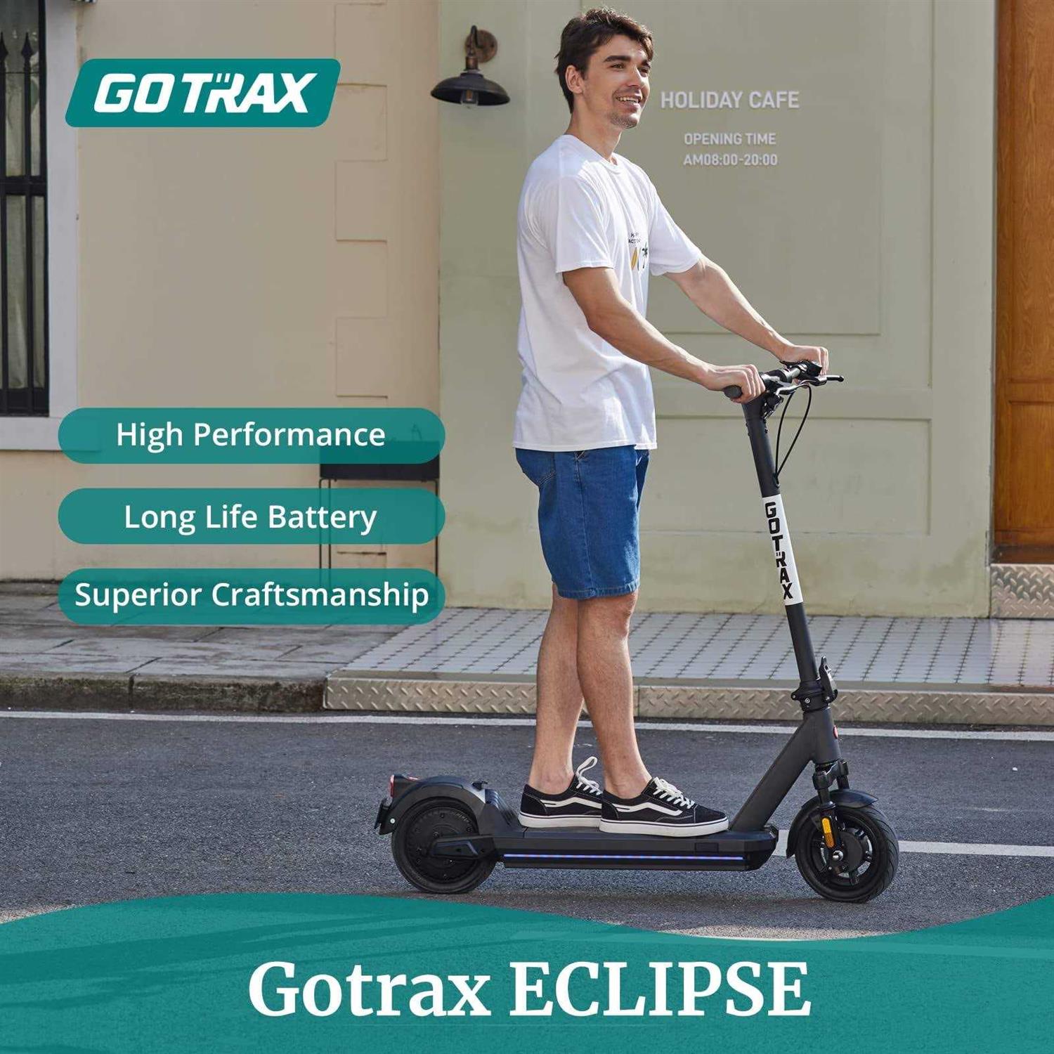 Gotrax Eclipse Ultra Peak 750w Adult Electric Scooter with 10 inch Pneumatic Tire Max 32mile and 48V 20mph - Sports Supplies Online Store