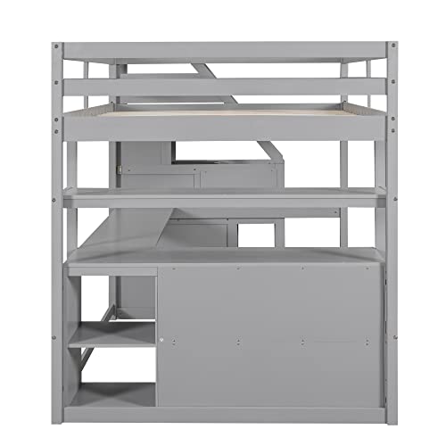 Harper & Bright Designs Twin Over Twin Bunk Bed with Stairs and Trundle, Solid Wood Stairway Bunk Bed Frame with Storage