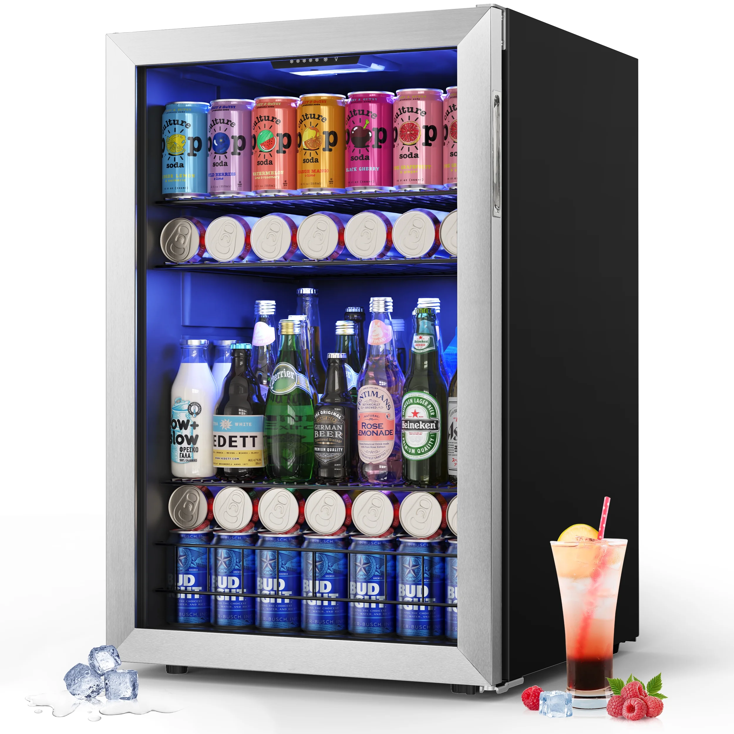 Yeego Beverage Refrigerator Cooler, 141-180 Can Freestanding Mini Beverage Fridge with Glass Door, Adjustable Shelving,4.59 Cu.ft.