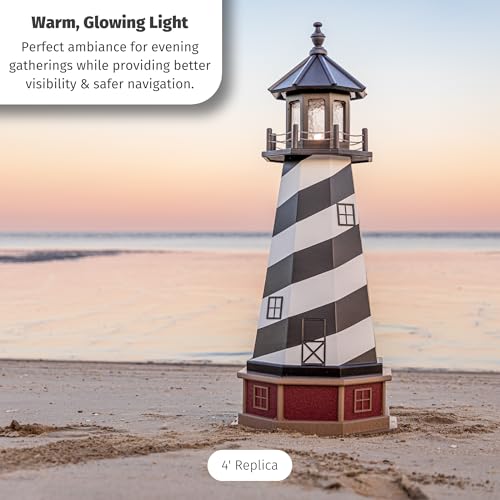 Cape Hatteras, NC Solar Lighthouse with LED Dusk to Dawn Lights, Outdoor Statues for Garden, Solar Lights Outdoor Waterproof Patio Decor