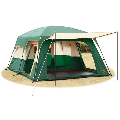 KTT Extra Large Tent 10-12-14 Person(Style-B),Family Cabin Tents,2 Rooms,3 Doors and 3 Windows with Mesh,Straight Wall,Waterproof,Double Layer