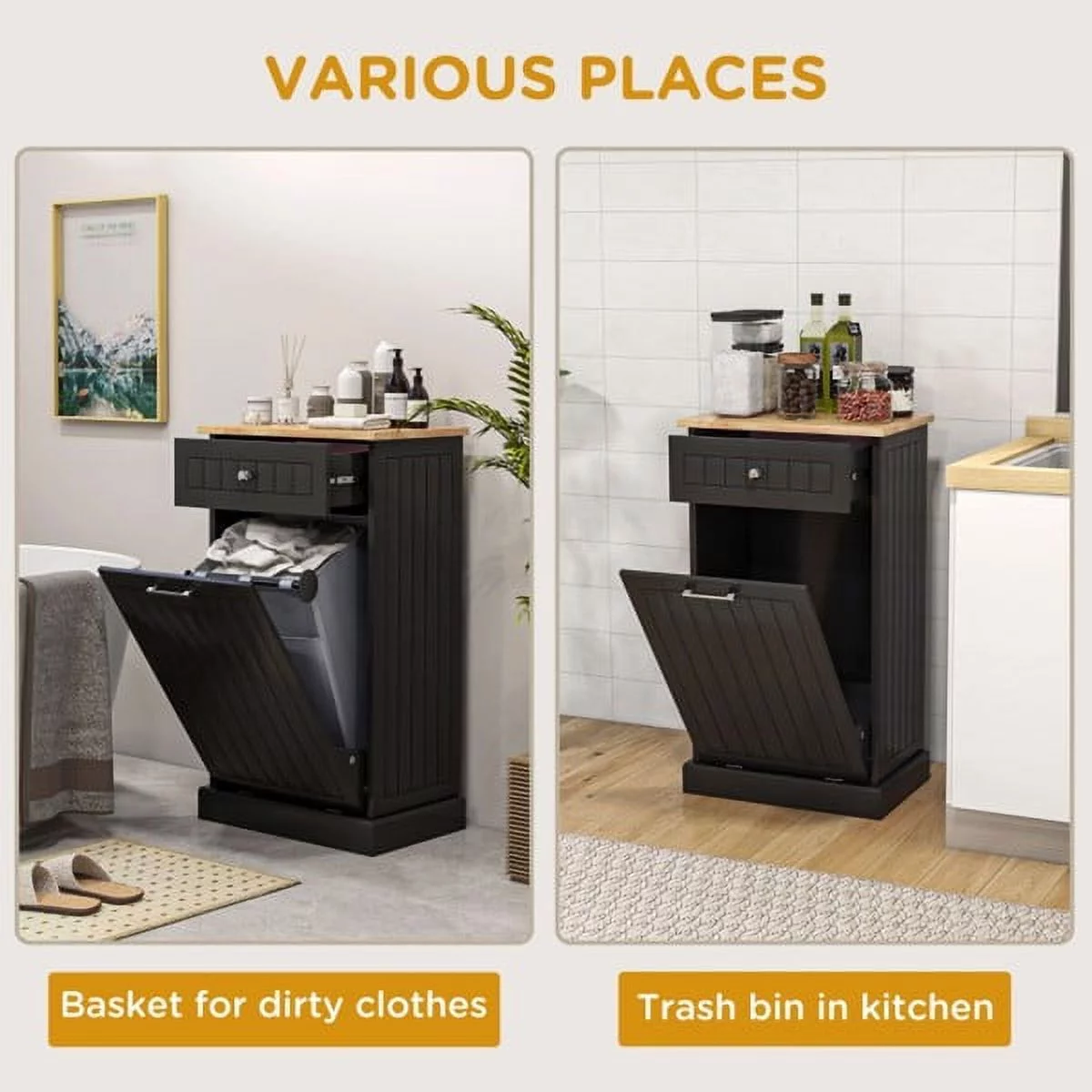 Kitchen Tilt Out Trash Bin Cabinet, ZPL Freestanding Laundry Sorter Cabinet,Trash Can Holder With Drawer, Freestanding Laundry Sorter Cabinet
