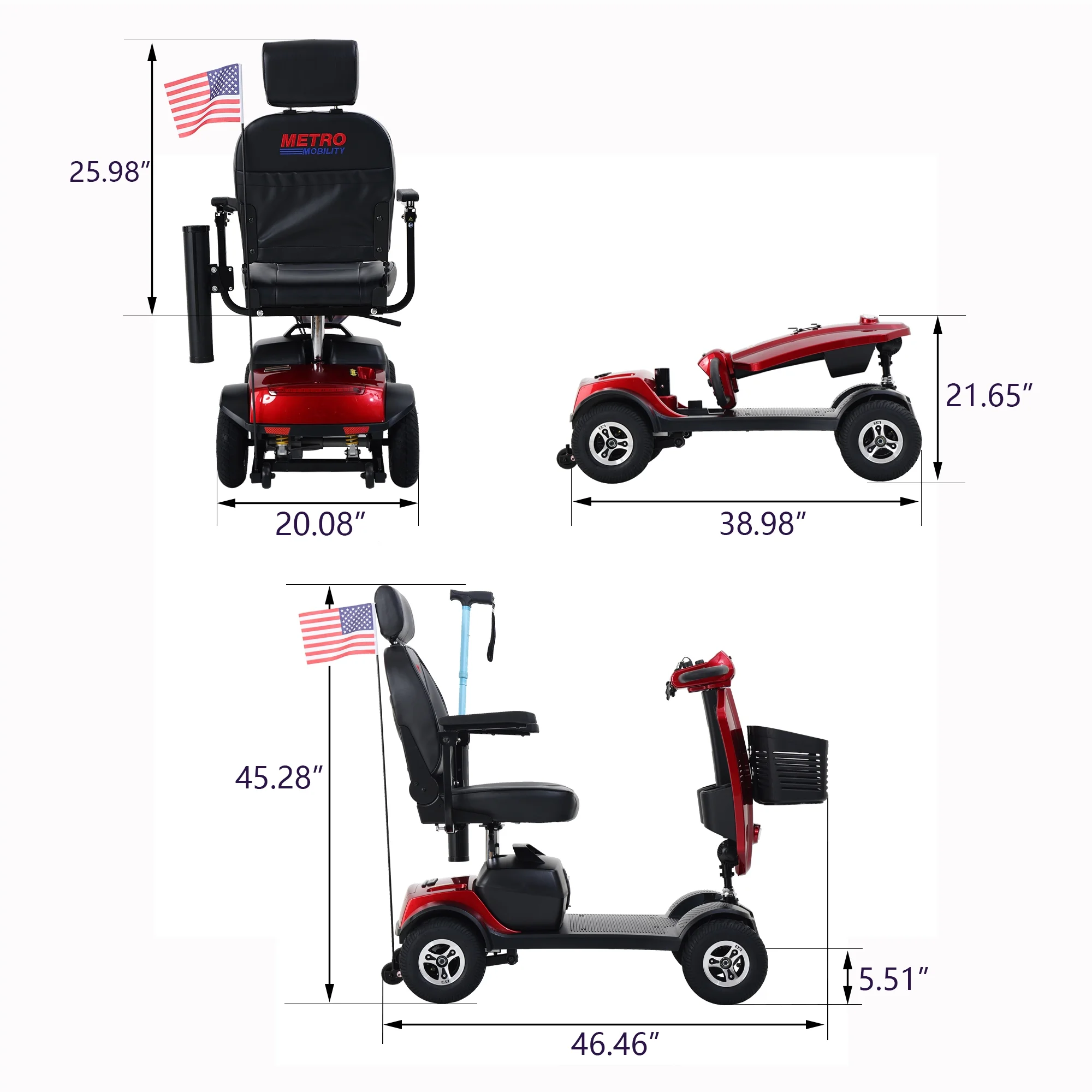 Portable 4-Wheel Mobility Scooter for Adults with 300 lbs Capacity - Ideal for Seniors and Travel
