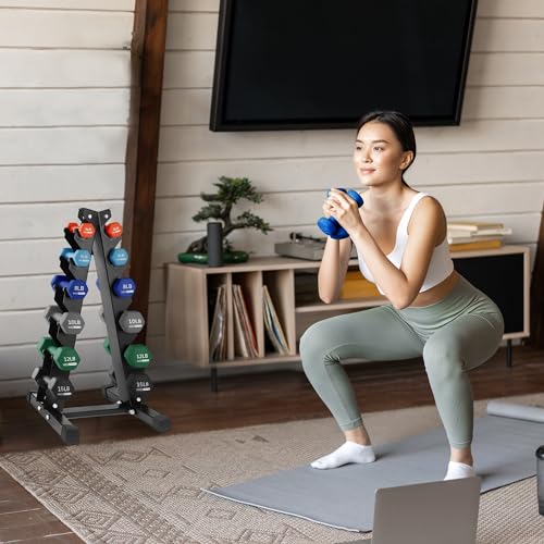 HolaHatha Neoprene Dumbbell Free Hand Weight Set with Rack, Ideal for Home Exercises to Gain Tone and Definition