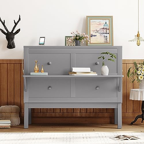 Harper & Bright Designs Queen Size Murphy Bed Wall Bed with Closet and Storage Drawers