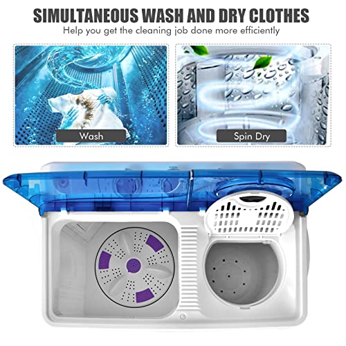 COSTWAY Portable Washing Machine, Twin Tub 26lbs Capacity Laundry Washer, 18lbs Washer and 8lbs Spinner Combo with Timer Knobs, Built-in Drain Pump