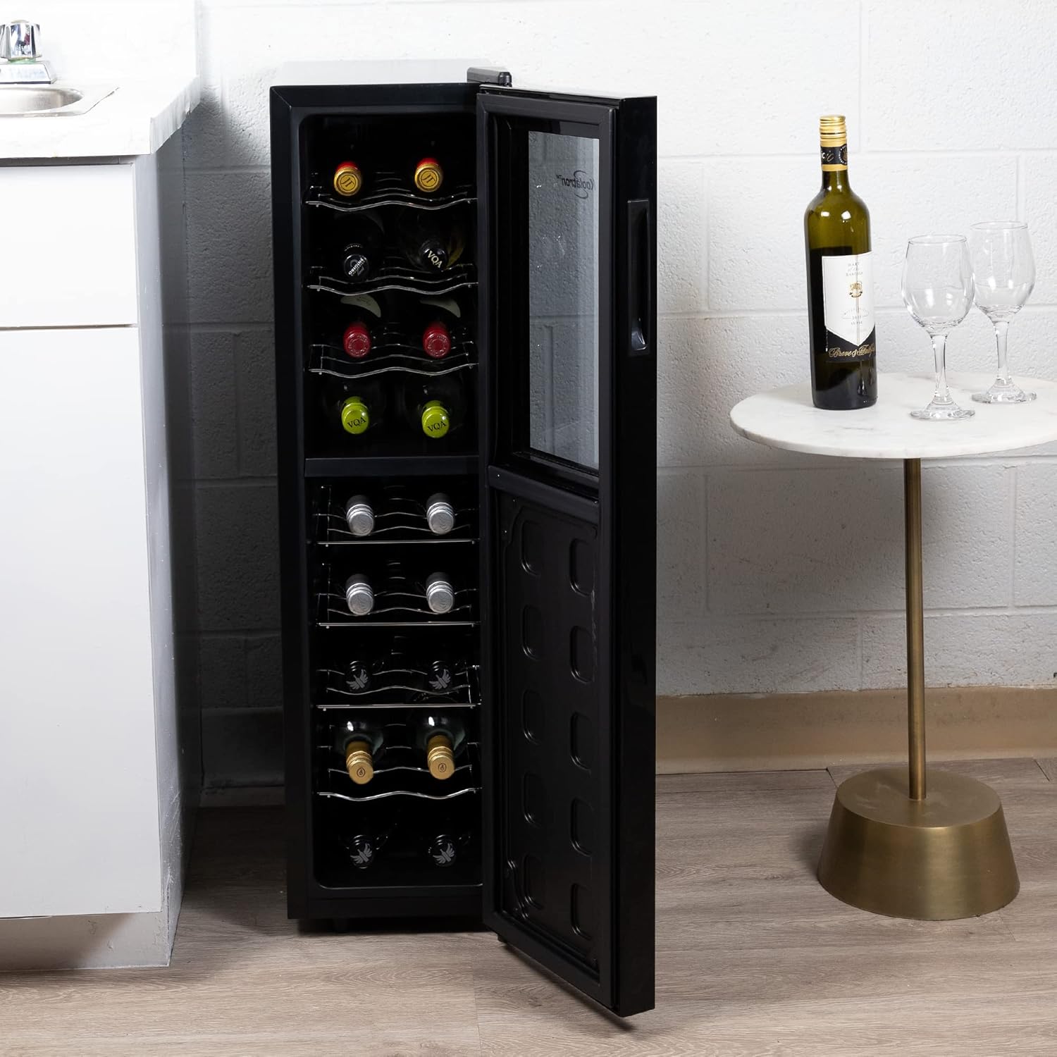 Koolatron 18 Bottle Slim Dual Zone Wine Cooler, Black Thermoelectric Wine Fridge, 1.9 cu. Ft (53L) Freestanding Wine Cellar, Red, White