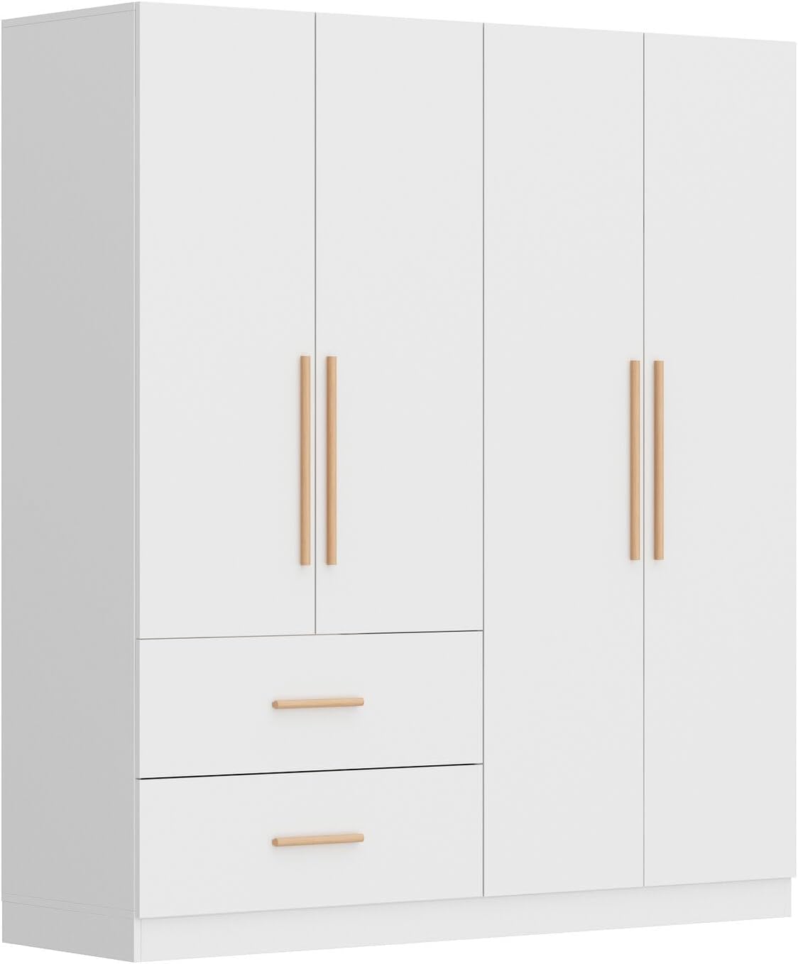 Tall Wooden Wardrobe Armoire Cabinet 4-Door 2-Drawer Free-Standing Wood Furniture Organizer for Clothing Storage, White, E355157241470