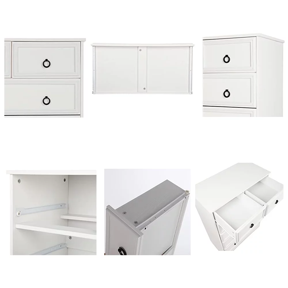 6 Drawer Dresser, White Wood Chest of Drawers Dressers for Bedroom, Living Room