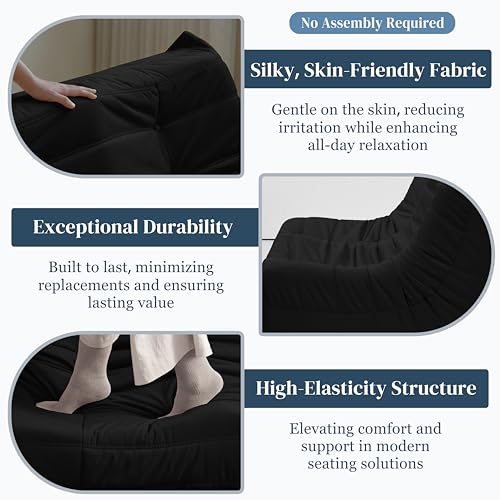 Bean Bag Chair for Adults - Suede & Microfiber Fireside Floor Chair, Comfortable Corner Lounge Sofa for Living Room, Bedroom, Office (3-Seater, Beige)