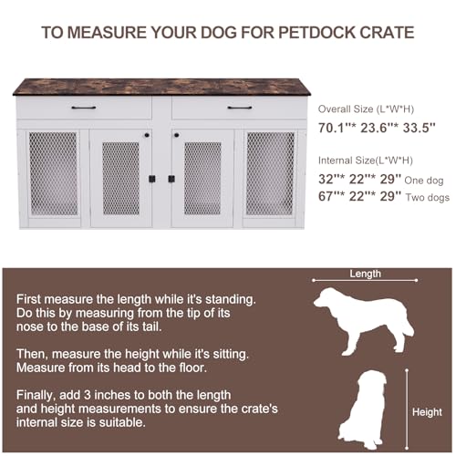 71 Inch Dog Crate Furniture for 2 Dogs, XXL Double Cage with Removable Divider & Large Doors, Heavy Duty Wooden Dog Kennel, Indoor Pet House (Black