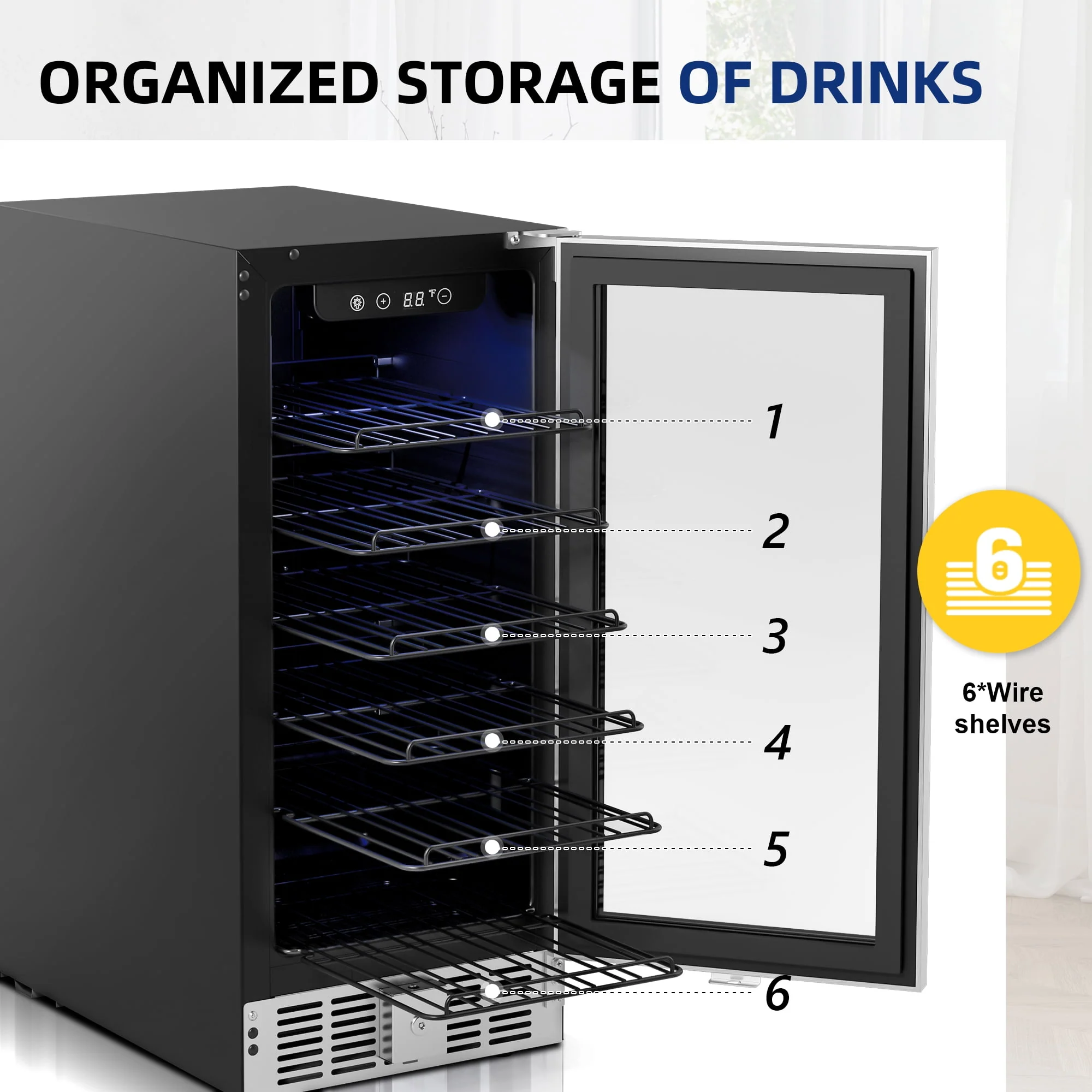 Simzlife 15 Beverage Cooler Under Counter Beverage Refrigerator Beer Fridge with Glass Door