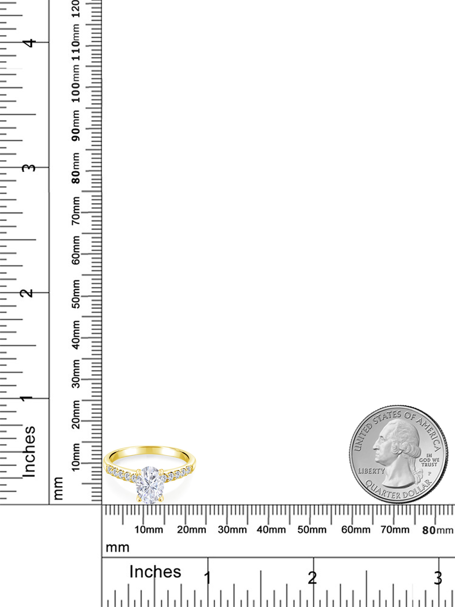 Gem Stone King 10K Yellow Gold G/H Lab Grown Diamond Ring Set with Oval Moissanite (2.30 Cttw)