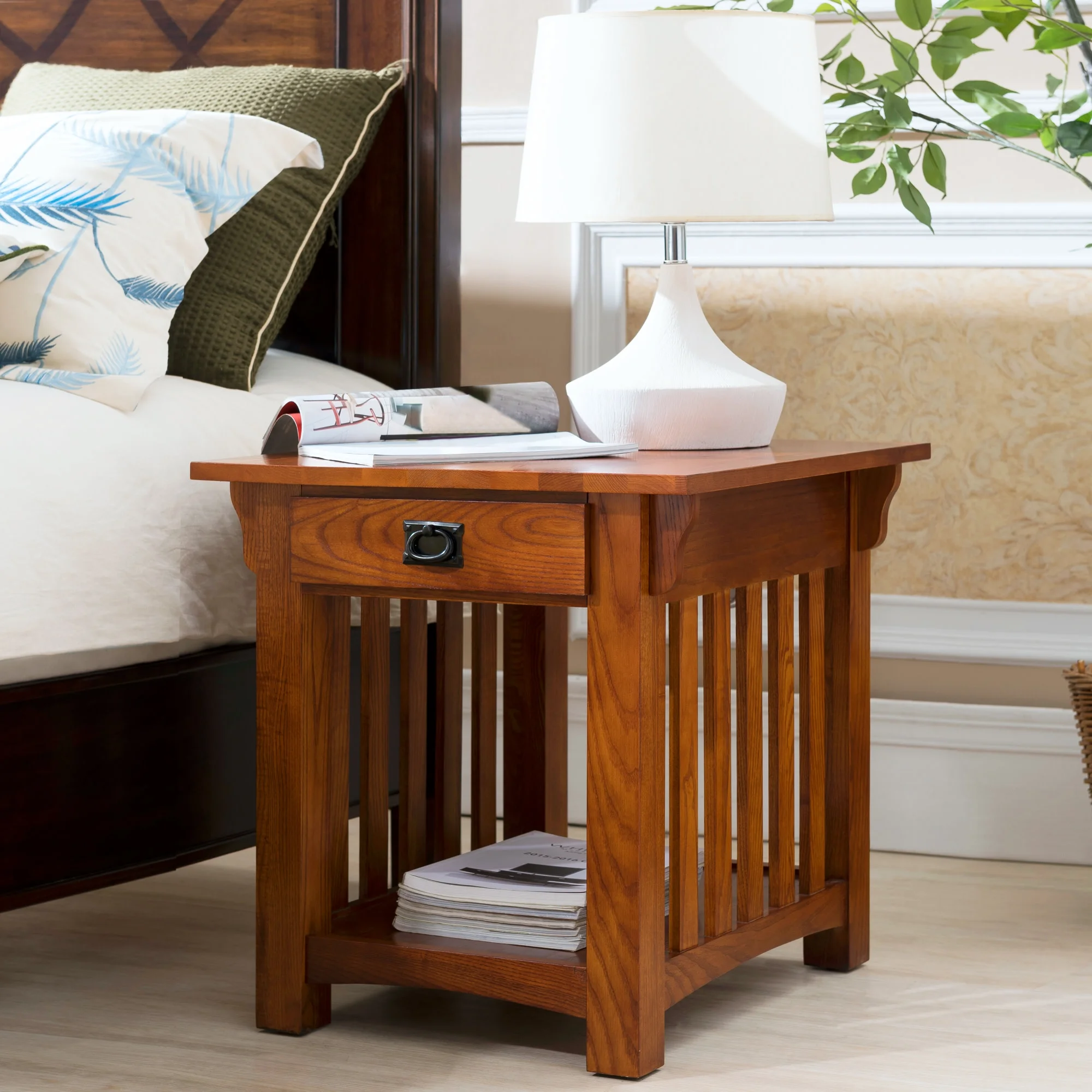 Leick Home 8207 Mission Impeccable End Table with Drawer, Made with Solid Wood, Side Table for Living Room, Bedroom, Medium Oak Finish
