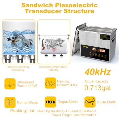 3L Ultrasonic Cleaner Dual-Frequency Professional Digital Stainless Steel Cleaning Machine with Heater Timer for Carburetor, Parts, Circuit Board