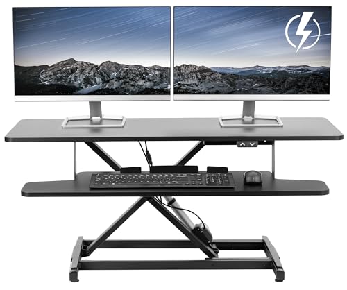 VIVO 42 inch Electric Motor Desk Converter, Height Adjustable Riser, Sit to Stand Dual Monitor and Laptop Workstation with Wide Keyboard Tray, Black