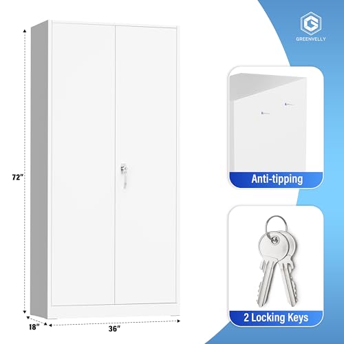 Greenvelly Metal Storage Cabinet, 72" Black Locking Storage Cabinets with Doors and 4 Shelves, Metal Cabinet for Garage Home Office, Classroom