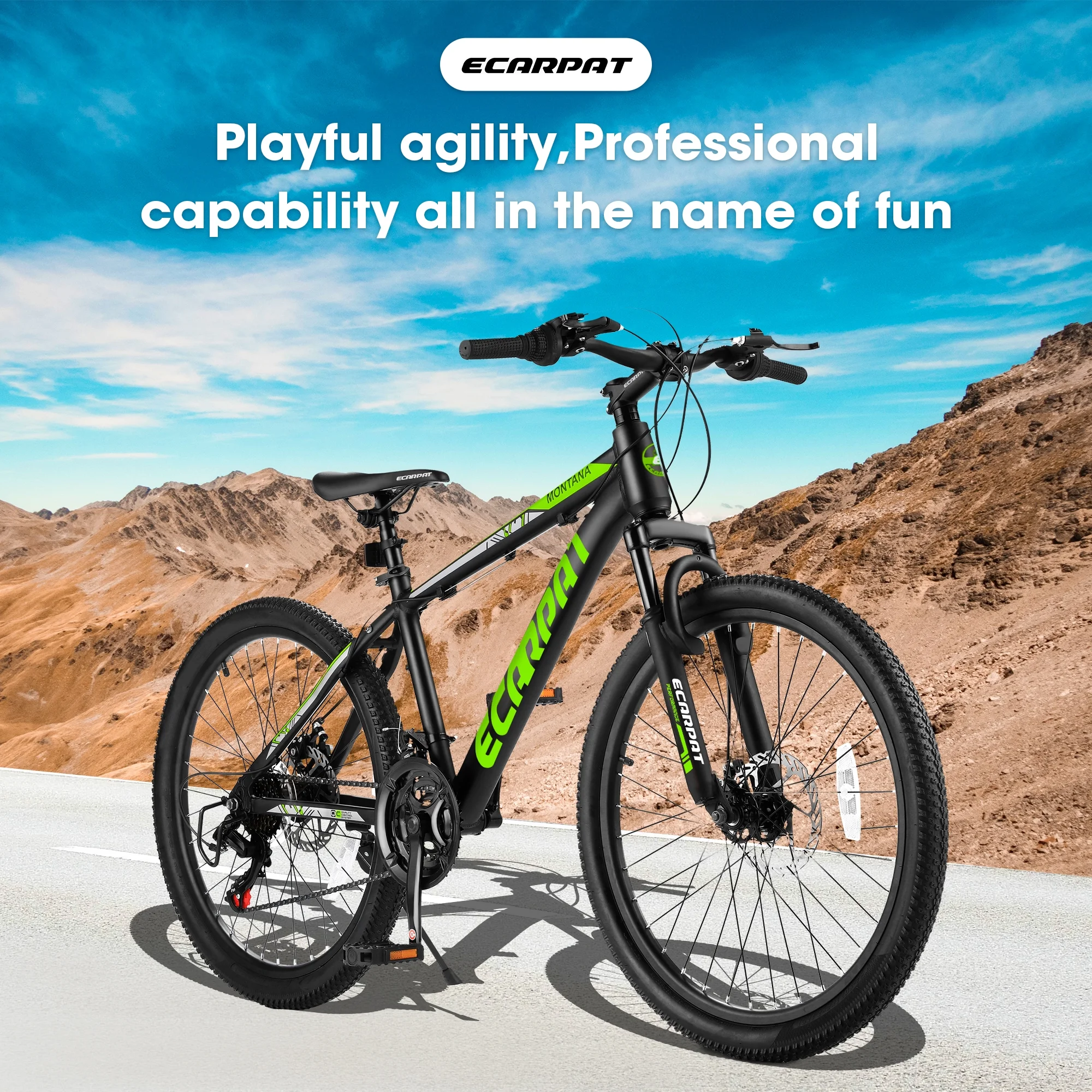 24 inch Mountain Bike for Kids and Adults, Shimano 21-Speed Aluminium Frame Bike with Disc Brake