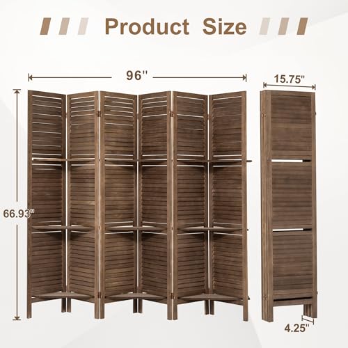 Osparple Room Divider with Shelves 6 Panel Wooden Folding Room Dividers Privacy Screen Wall Divider for Room Separation for Office and Apartment