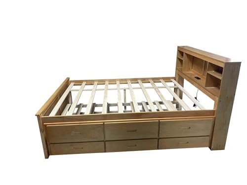 Full Size Platform Bed with 3 Drawers and Trundle,Captain’s Bed Frame with Storage Headboard Bookcase Shelves for Kids Teens Bedroom