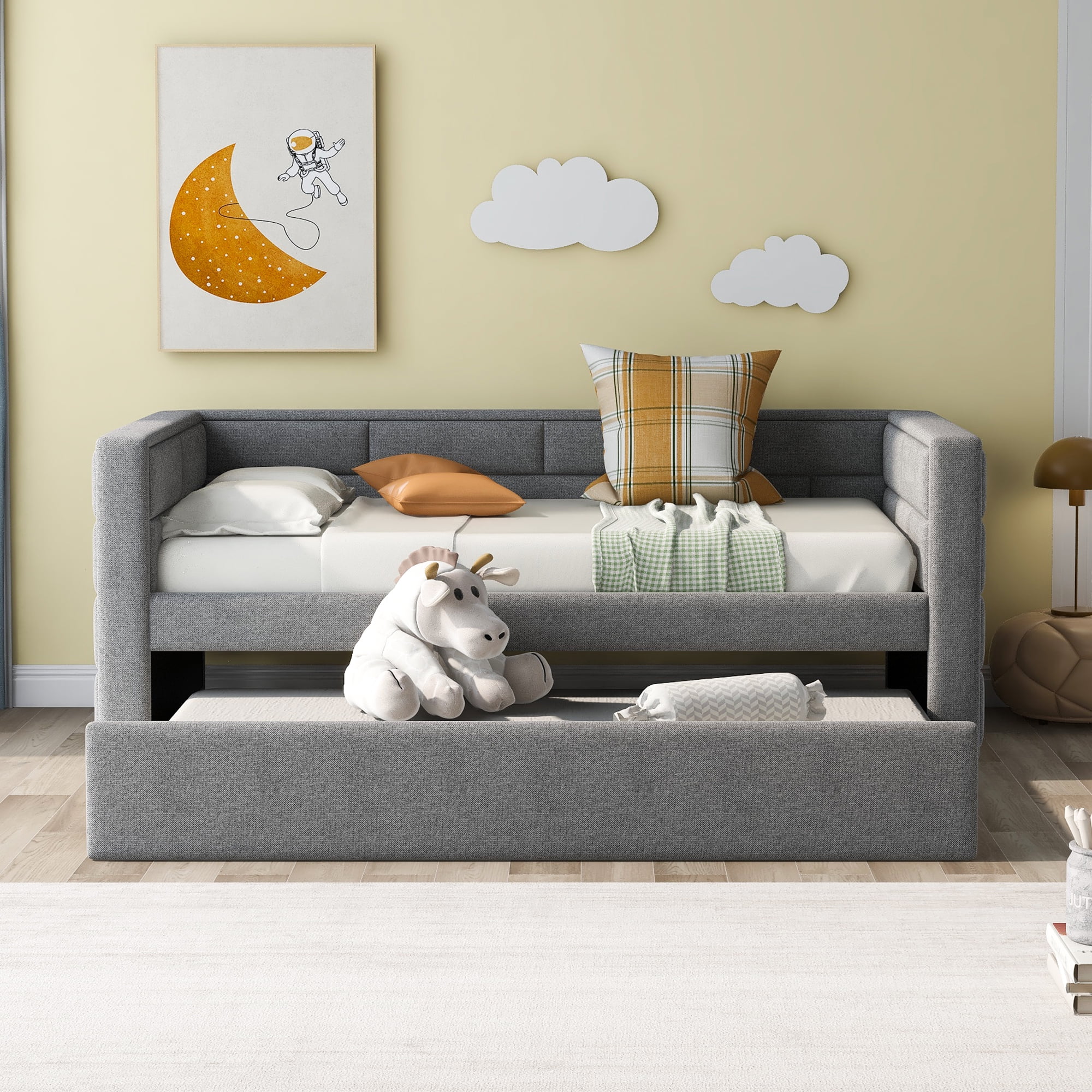 Euroco Modern Wood with Trundle Daybed, Twin, Gray