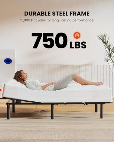 Amada Queen Adjustable Bed Frame with Massage, Head & Foot Incline, Wireless Remote, 4 Built-in USB Ports, LED Night Light, 4 Height-Adjustable Legs
