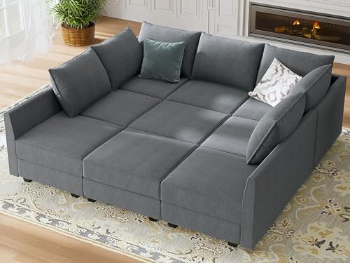 HONBAY Modular Sofa Sectional Sleeper Couch with Ottomans Reversible Sleeper Sectional Sofa Modular Couch with Storage, Aqua Blue