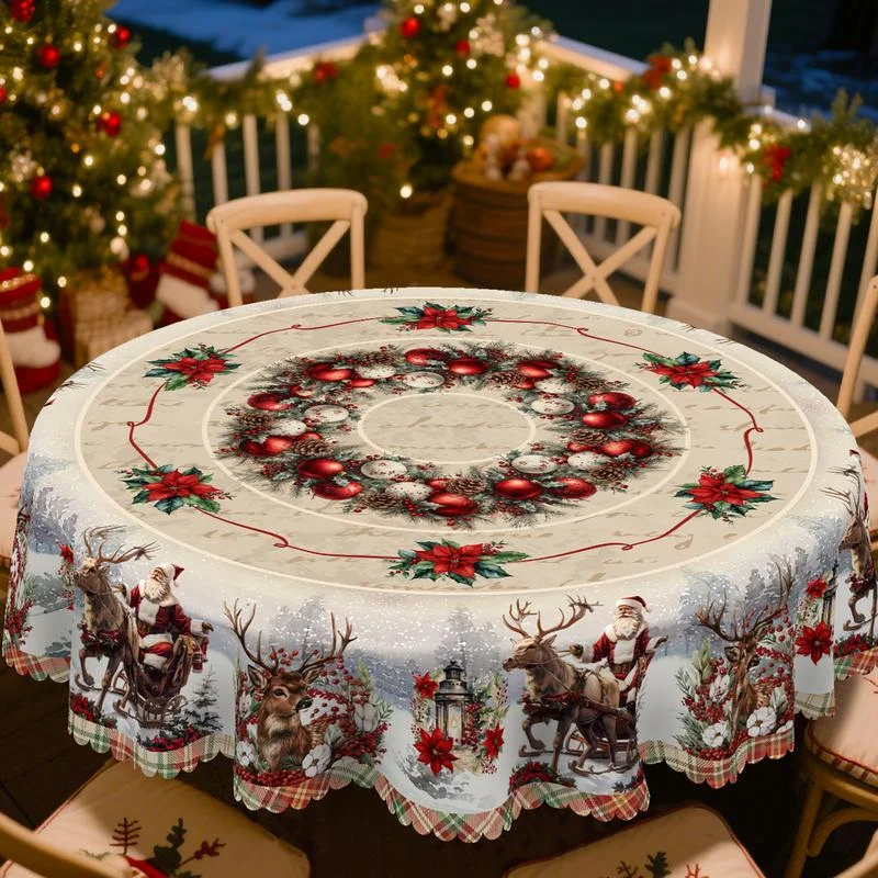 1pc Retro Christmas Themed Print Tablecloth - Rectangle Table Cover with Santa Claus,  Xmas Decor, Holiday Party Indoor Dining Decor