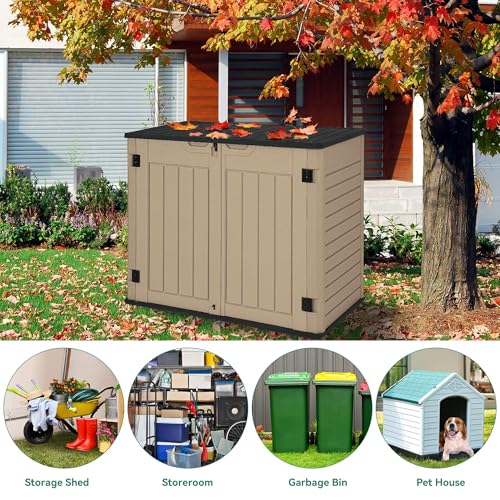 YITAHOME Outdoor Horizontal Storage Sheds w/o Shelf, Weather Resistant Resin Tool Shed, Multi-Opening Door for Storage of Bike, Trash Cans