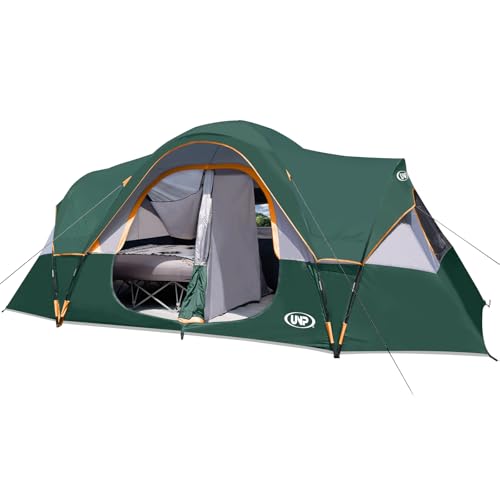 UNP Camping Tent 10-Person-Family Tents, Parties, Music Festival Tent, Big, Easy Up, 5 Large Mesh Windows, Double Layer, 2 Room, Waterproof