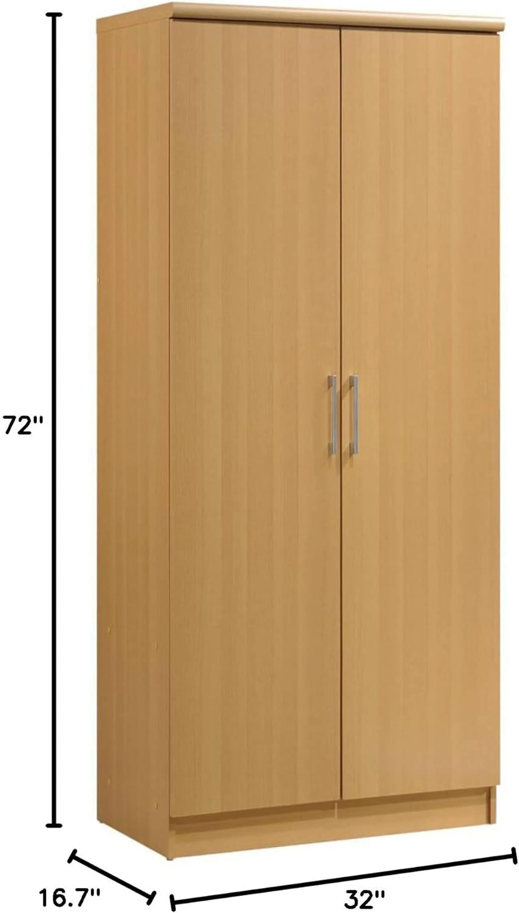 IMPORT 2 Door Wardrobe With Adjustable/Removable Shelves & Hanging Rod, Beech