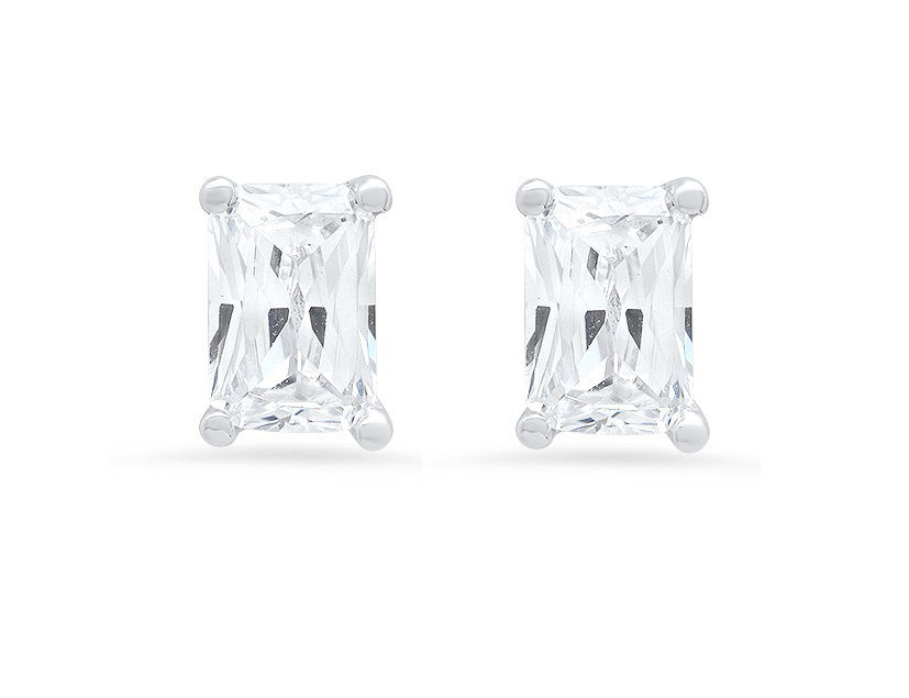 Clara Pucci 2.0 ct Brilliant Emerald Cut Solitaire Studs VVS1 Genuine Conflict free Pink Simulated Diamond Real Stamped Solid 18K White Gold Earrings