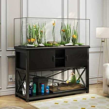 Tc-homeny 55-75 Gallon Aquarium/Fish Tank Stand 2 layers with Cabinet and Charging Station/Power Outlets