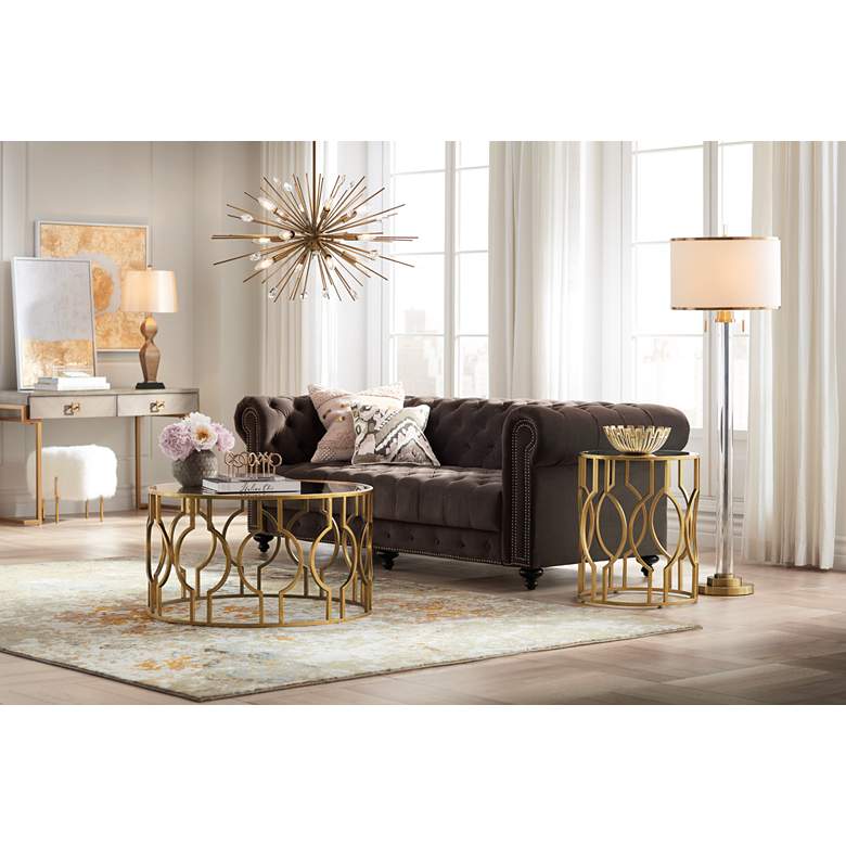 Jules 90"W Chocolate Brown Velvet Tufted Chesterfield Sofa