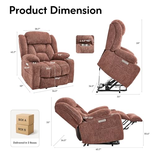 FLEXISPOT XL31 Power Lift Recliner Chair for Elderly, Electric Lift Chair with Massage & Heat, PU Leather Reclining Sofa w/Cup Holders