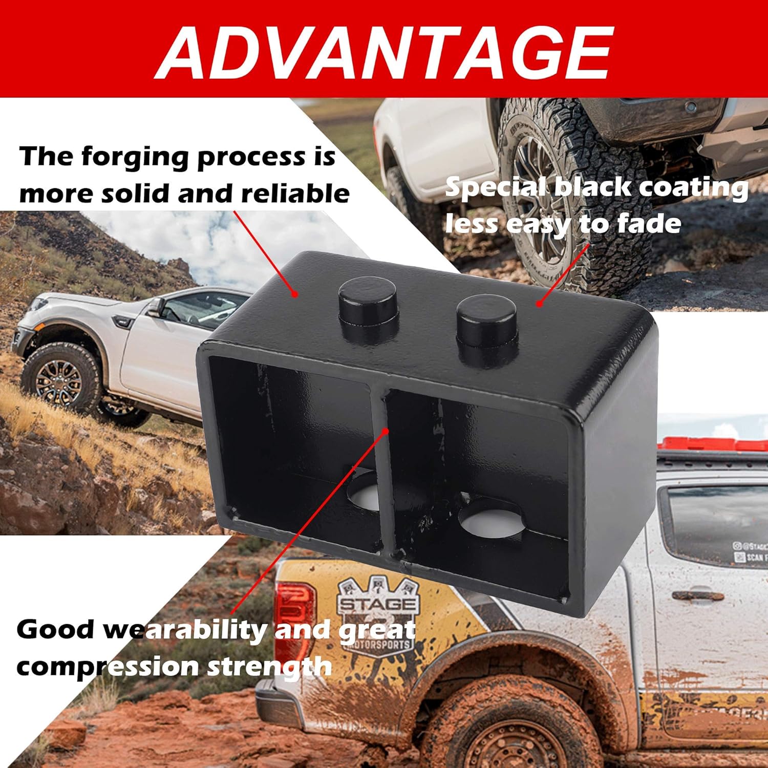 3" Rear Leveling Lift Block Kits Extended Square U-Bolts Compatible with 2004-2019 F150 2WD 4WD Pickup Pack of 2