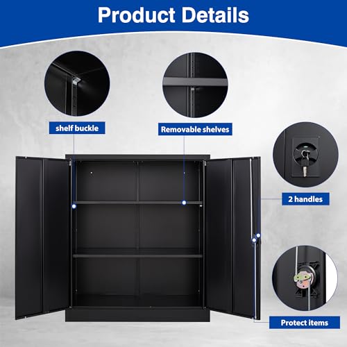 Metal Garage Storage Cabinet with Wheels,Metal Storage Cabinet with Adjustable Shelves,Steel Tool Cabinets with Locking Door for Home, School, Office