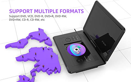 17.5" Portable DVD Player with 15.6" Large HD Screen, 6 Hours Rechargeable Battery, Support USB/SD Card/Sync TV and Multiple Disc Formats