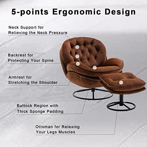 Baysitone Velvet Swivel Accent Chair with Ottoman Set, Modern Lounge Chair with Footrest, Comfy Armchair with 360 Degree Swiveling for Living Room