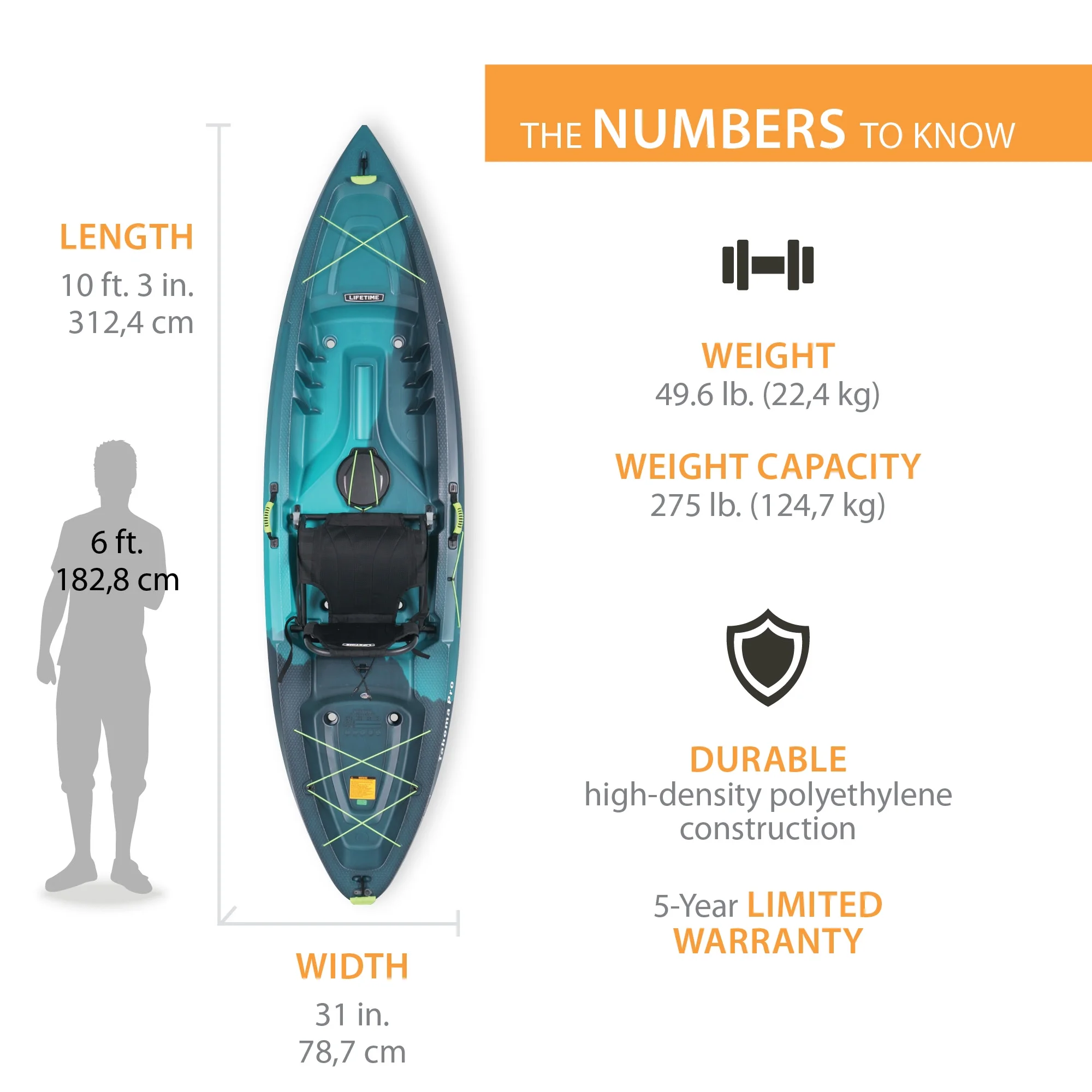 Lifetime Tahoma Pro 123 inch Sit-on-Top Kayak, Aurora Fusion (91191)