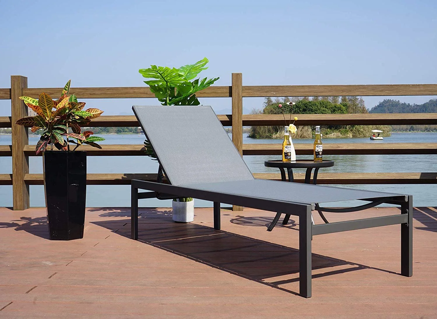 Kozyard 	Aluminum Patio Reclinging Adustable Chaise Lounge ( Grey )