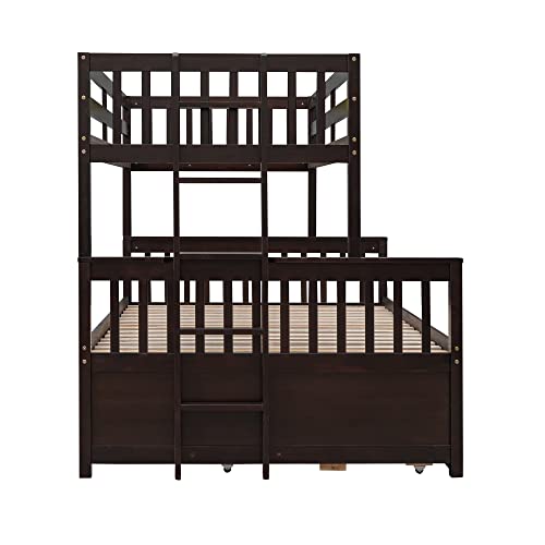 Harper & Bright Designs Twin Over Twin Bunk Bed with Storage Drawers, Solid Wood Bunk Bed Frame with Trundle, for Kids, Teens, Adults (Espresso)