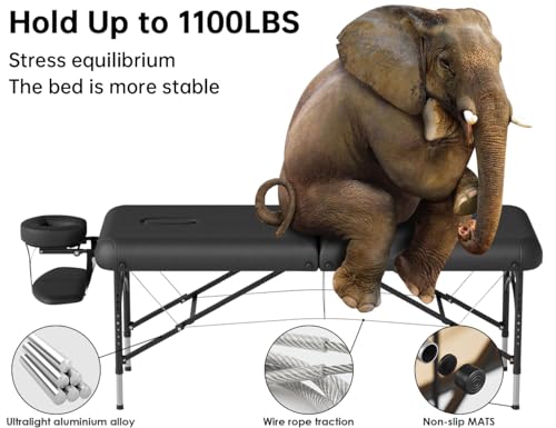 CLORIS 84" Professional Massage Table Portable 2 Folding Lightweight Facial Solon Spa Tattoo Bed Height Adjustable with Carrying Bag & Aluminium Leg