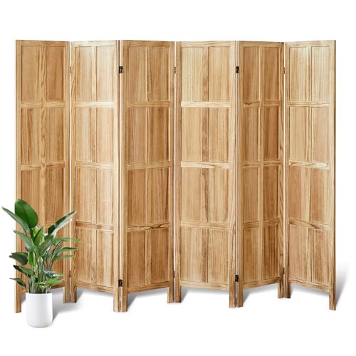 6 Panel Room Divider, 5.6 FT Folding Privacy Screen Room Divider, Partition Divider for Room Separation, Wooden Room Screen Divider Freestanding