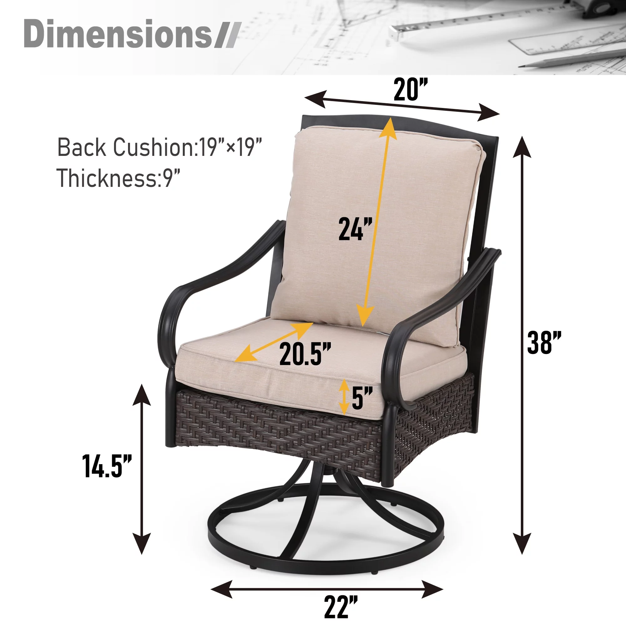Phi Villa 7/8-Piece Patio Dining Set of 6 Swivel Metal Rattan Chairs with Deep-seating Chairs and Wood-like Table Top Table +Beoge Umbrella - 8-Piece