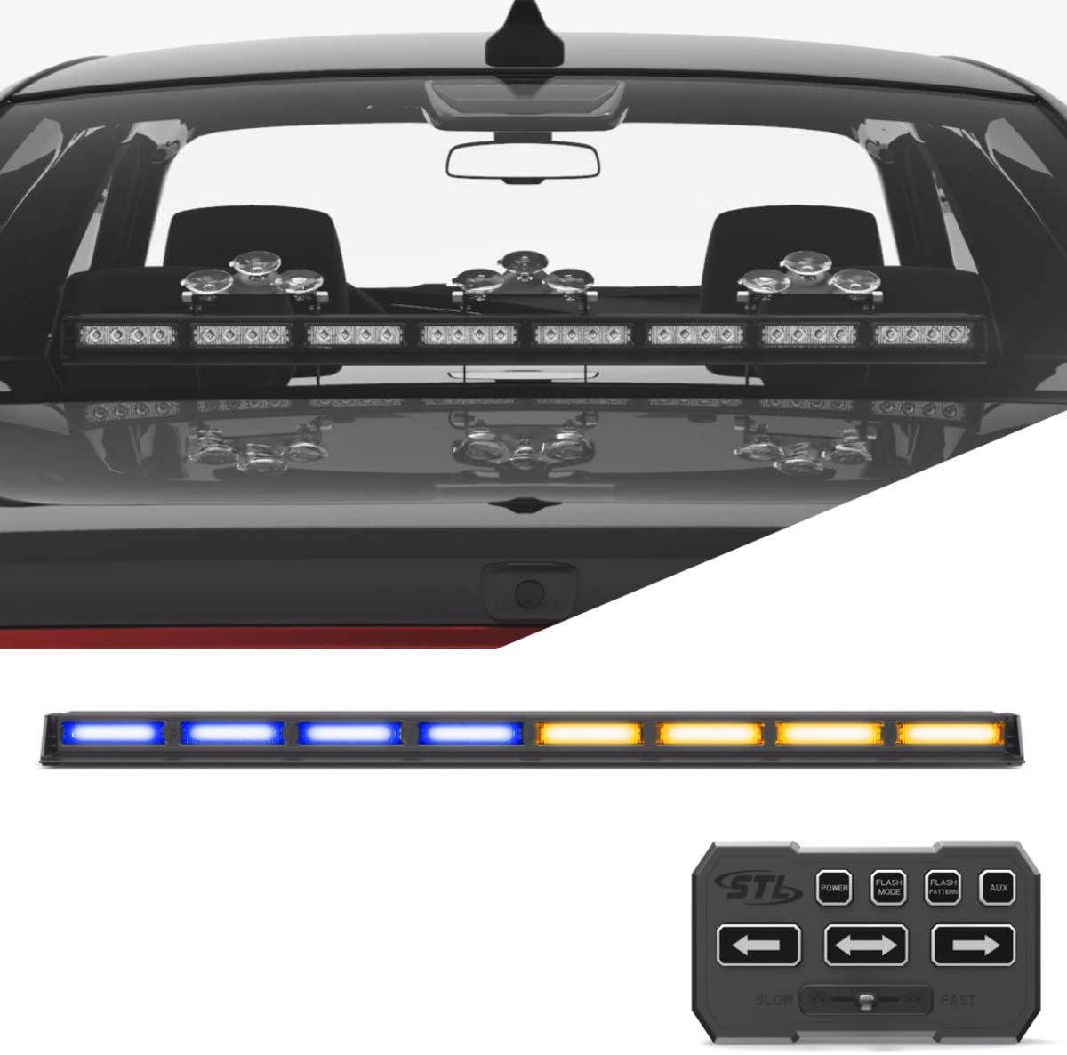 SpeedTech Lights Striker TIR 8 Head LED Traffic Advisor Windshield Mount Strobe Light Bar for Emergency Vehicles/Hazard Warning Directional Flashing