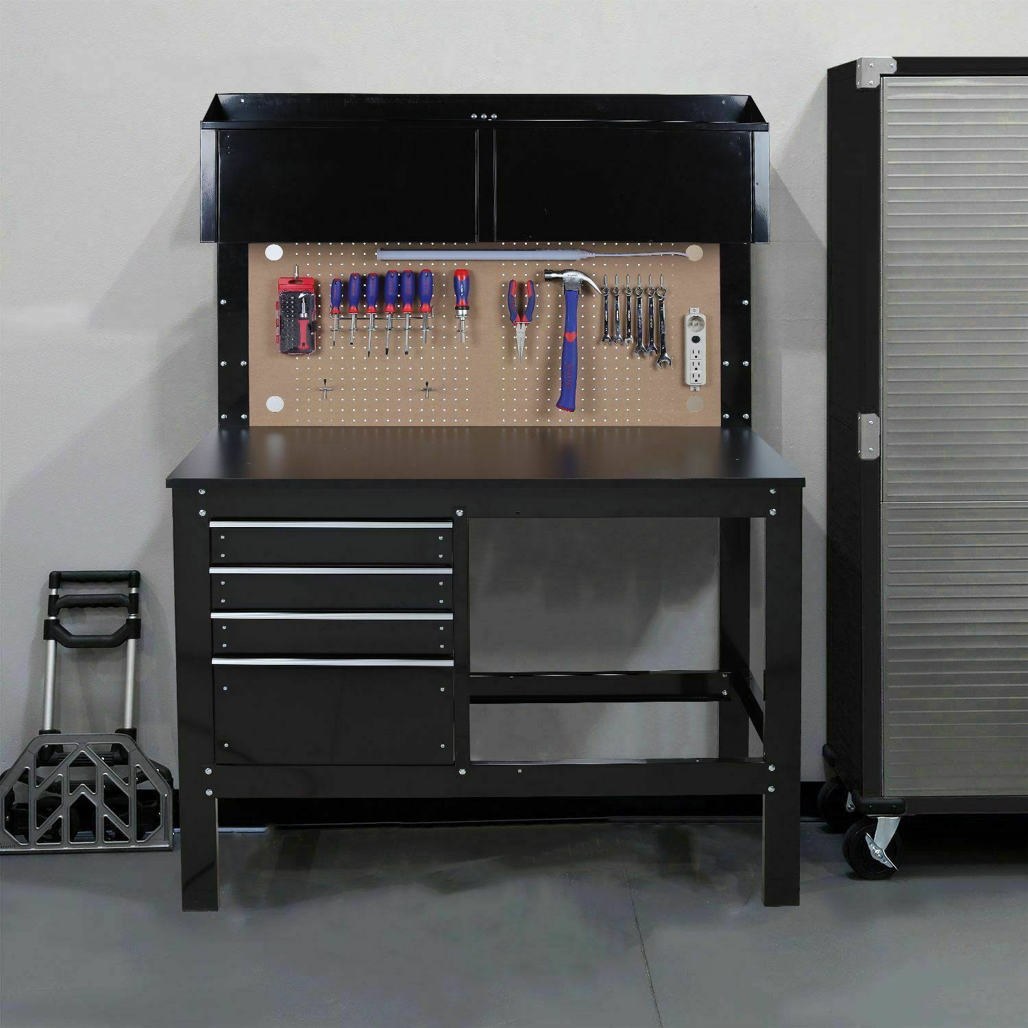 WorkPro 2-in-1 48in Workbench and Cabinet Combo with Work Light