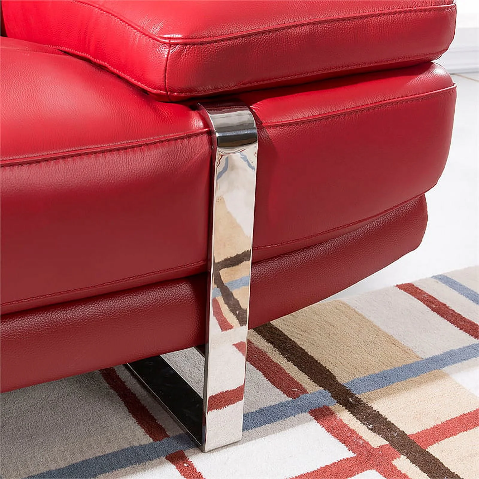 EK-L025 Red Color With Italian Leather Sectional - Left Facing Chaise