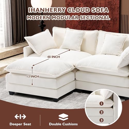 Ihanherry 111.4" U Shaped Modern Cloud Sofa Modular Sectional Couch with 2 Ottoman, 5-Seat Chenille Deep Seat Sofa with Pillow for Living Room