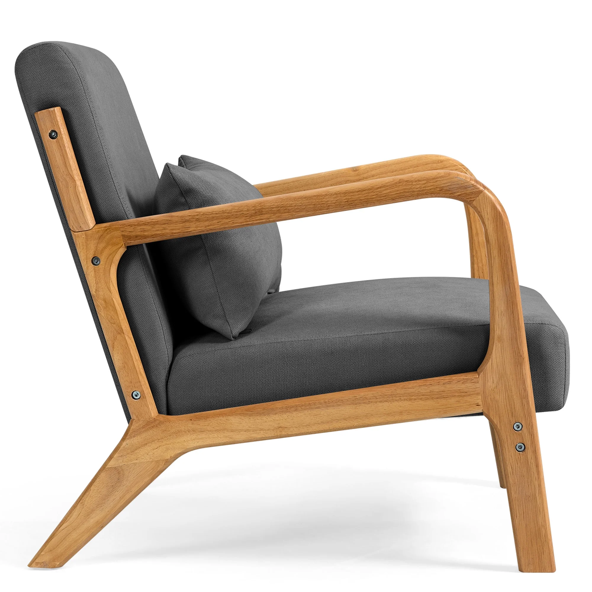 BIGWOO Leisure Sofa with Solid Wood Armrest Modern Chair, Single Seat Dark Gray